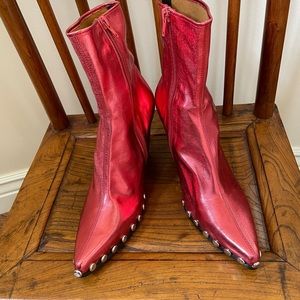 Metallic red Jeffrey Campbell heeled boots